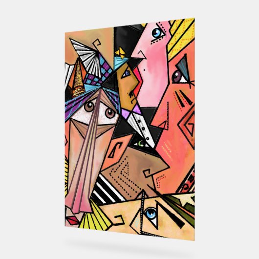 Abstracte stemming gezichten kunst kubisme stijl a acryl bord (Hoek)