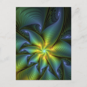 Abstracte ster, glanzende blauwe groene gouden fra briefkaart