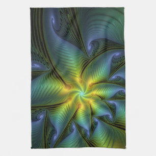 Abstracte ster, glanzende blauwe groene gouden fra theedoek