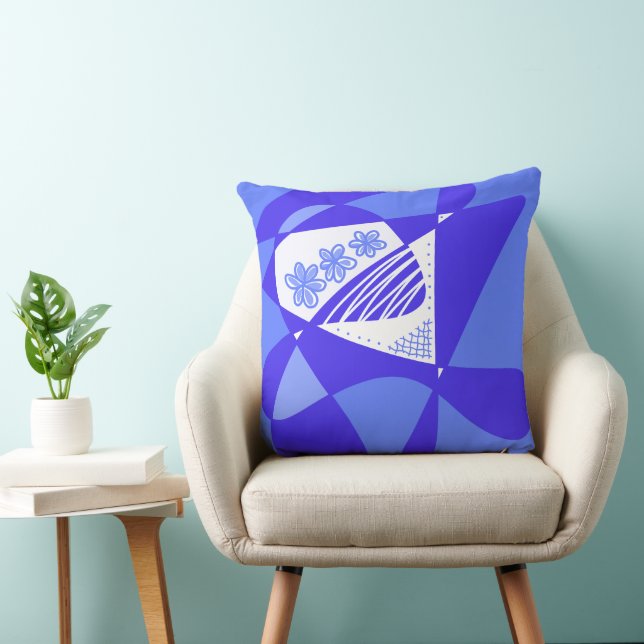 Abstracte sterren en strepen: Blauw Wit 3 Kussen (Stoel)