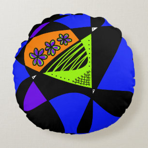 Abstracte sterren en strepen: Oranje groen blauw Rond Kussen