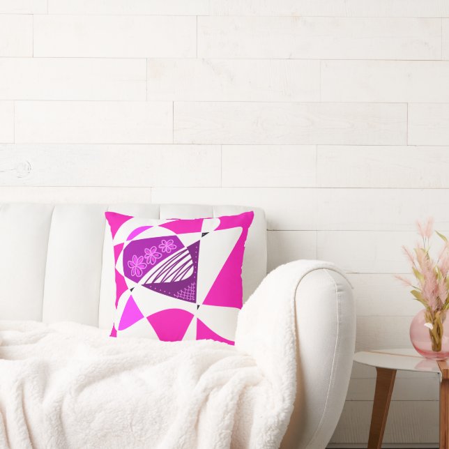 Abstracte sterren en strepen: Paarse roze wit Kussen (Bank)