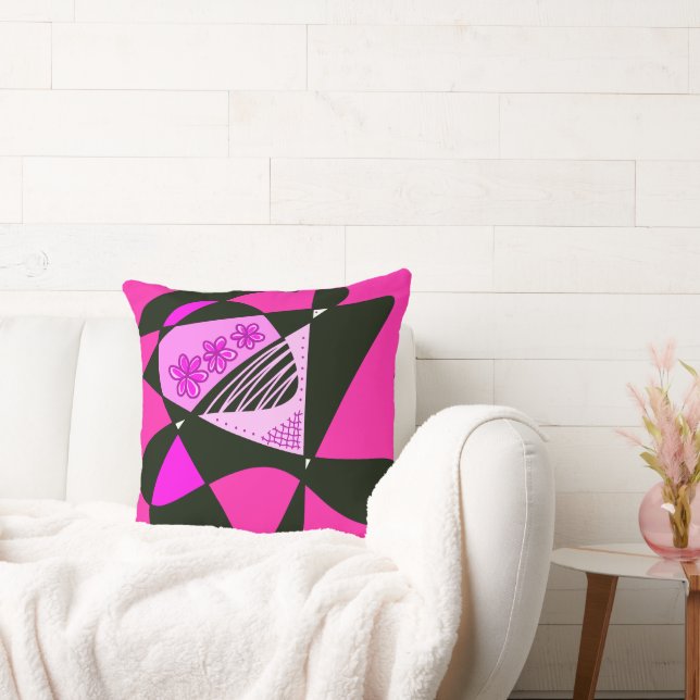 Abstracte sterren en strepen: roze zwart kussen (Bank)