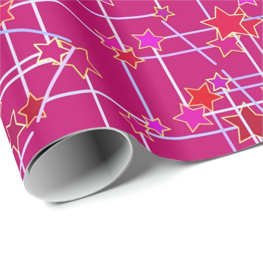 Abstracte sterrenbeeld, Deep Fuchsia Pink Cadeaupapier (Rol Hoek)