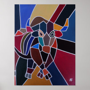 Abstracte stierenschilderij door Alfred Fox Poster