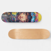 Abstracte stijl anime kunst van een kattenmeisje i persoonlijk skateboard (Horizontaal)