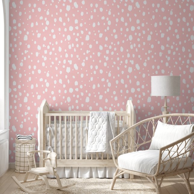 Abstracte stippen in roze en wit behang (Kinderen)