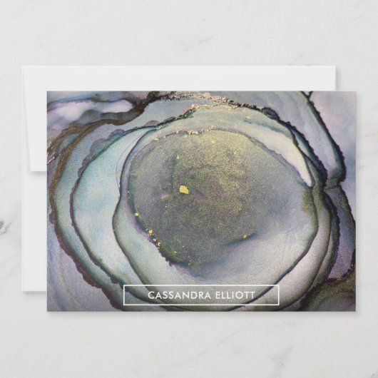 Abstracte Stoffige Blauwe & Gouden Alcoholinkt Vlo Bedankkaart (Voorkant)