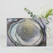 Abstracte Stoffige Blauwe & Gouden Alcoholinkt Vlo Bedankkaart (Staand voorkant)