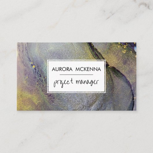 Abstracte Stoffige Blauwe & Gouden Alcoholinkt Vlo Visitekaartje (Voorkant)