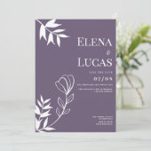 Abstracte stoffige paarse witte schets bloemenbrui kaart (Staand voorkant)