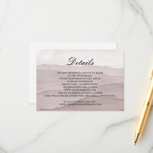 Abstracte stoffige roos bergen bruiloft informatiekaartje (Voorkant / Achterkant in situ)