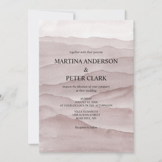 Abstracte stoffige roos Bergen bruiloft uitnodigin Kaart (Voorkant)