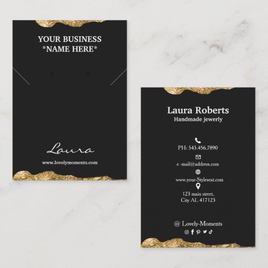 Abstracte stoofpot met zwarte en goudfolie visitekaartje (Voorkant / Achterkant)