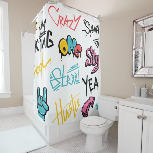 Abstracte straatgraffitikelelementen met g douchegordijn (In situ)