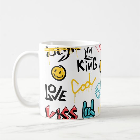 Abstracte straatgraffitikelelementen met g koffiemok (Links)