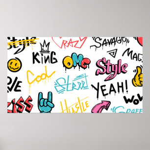 Abstracte straatgraffitikelelementen met g poster