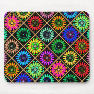 Abstracte Stralende Bloemen met Surrealistische Bl Muismat