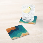 Abstracte strandgolven 70s stijl kartonnen onderzetters (Insitu)