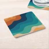 Abstracte strandgolven 70s stijl kartonnen onderzetters (Schuin)