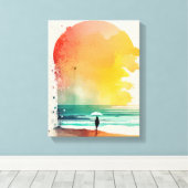 Abstracte strandkunst 'Lopen in de golven' Canvas Afdruk (Insitu (Houten vloer))
