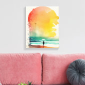 Abstracte strandkunst 'Lopen in de golven' Canvas Afdruk (Insitu (Woonkamer))