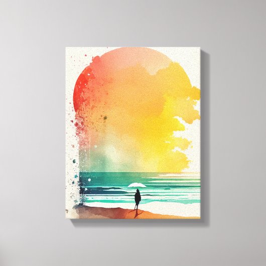 Abstracte strandkunst 'Lopen in de golven' Canvas Afdruk (Voorkant)
