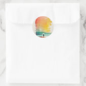 Abstracte strandkunst 'Lopen in de golven' Ronde Sticker (Tas)