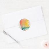 Abstracte strandkunst 'Lopen in de golven' Ronde Sticker (Envelop)
