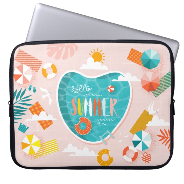 Abstracte strandpoolzomer illustratie laptop sleeve (Voorkant)