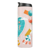 Abstracte strandpoolzomer illustratie thermosbeker (Geroteerd rechts)
