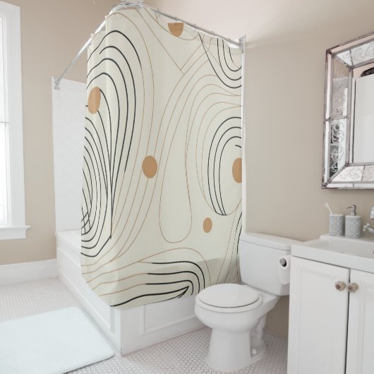 Abstracte streekbeige en zwarte kleuren douchegordijn (In situ)