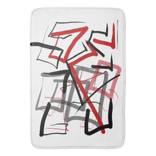 Abstracte streep met zwarte en rode streep badmat (Voorkant Verticaal)