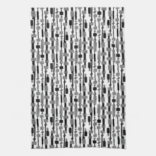 Abstracte streep - zwart op wit theedoek
