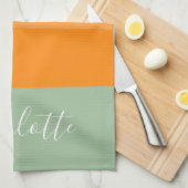 Abstracte streepjes Oranje Mint Naam  kleurenblok Theedoek (Quarter Fold)