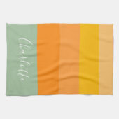 Abstracte streepjes Oranje Mint Naam  kleurenblok Theedoek (Horizontaal)