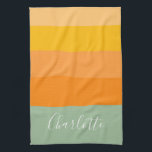Abstracte streepjes Oranje Mint Naam  kleurenblok Theedoek<br><div class="desc">Kute,  heldere en kleurrijke keukenhanddoek! Dit eenvoudige patroon kenmerkt kleur geblokkeerde vormen in een trendy palet van de pastels van het snoep met inbegrip van oranje,  aqua,  en geel. Aangepast met jouw naam!</div>