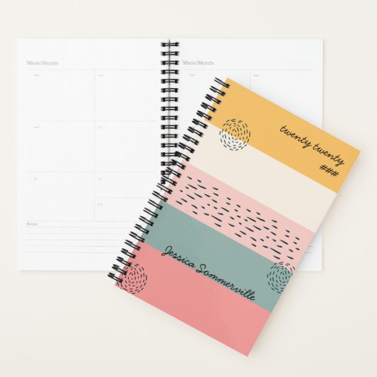 Abstracte streepjes van Ochre Coral Stripe met naa Planner (Display)