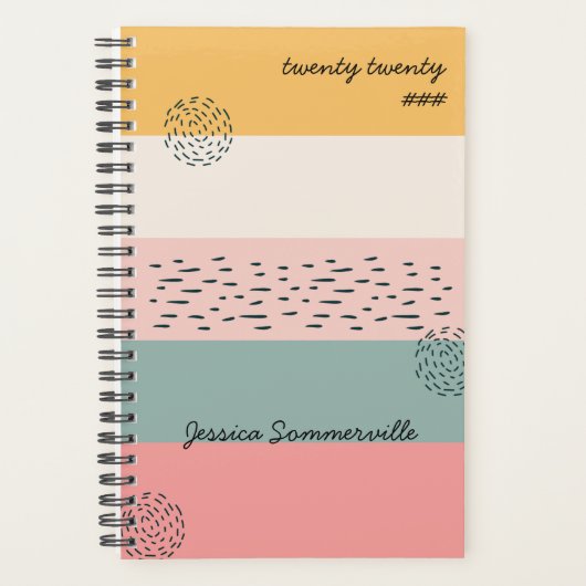 Abstracte streepjes van Ochre Coral Stripe met naa Planner (Voorkant)