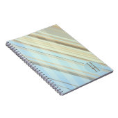 Abstracte strepen/lichtblauw & sepia/monogram notitieboek (Rechterzijde)