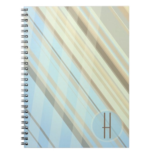 Abstracte strepen/lichtblauw & sepia/monogram notitieboek (Voorkant)
