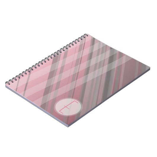 Abstracte strepen/roze & grijs/monogram notitieboek (Linkerzijde)