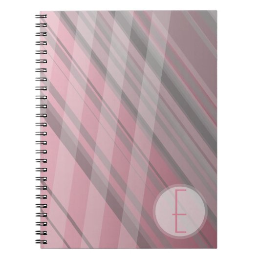 Abstracte strepen/roze & grijs/monogram notitieboek (Voorkant)