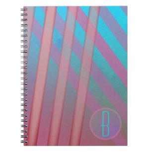 Abstracte strepen/turquoise & roze tinten/monogram notitieboek