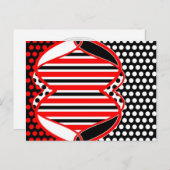Abstracte strips en Stippen in zwarte rode witte k Briefkaart (Voorkant / Achterkant)