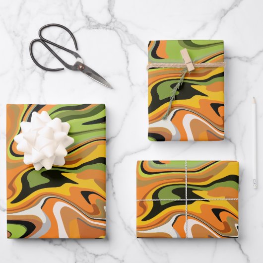 Abstracte stromende golven van herfstkleuren inpakpapier vel (Voorkant)