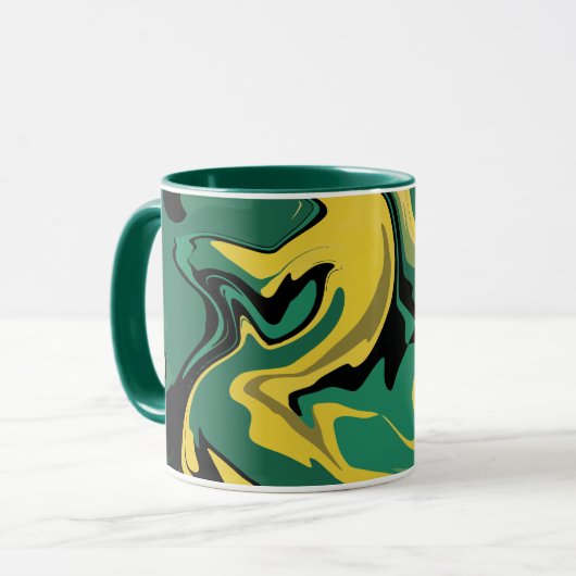 Abstracte Stromende Groene en Gele Ontwerp Mok (Voorkant links)