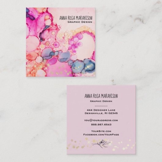 *~* Abstracte Strommelbubelen Peach Roze Blauw Vierkante Visitekaartje (Voorkant / Achterkant)