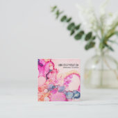 *~* Abstracte Strommelbubelen Peach Roze Blauw Vierkante Visitekaartje (Staand voorkant)