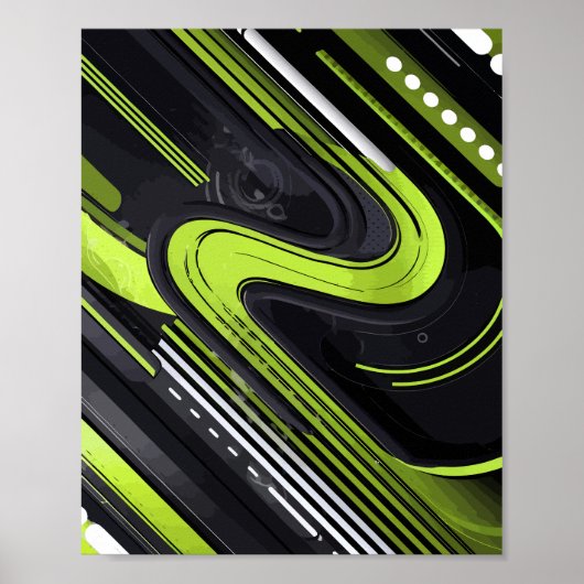 Abstracte stroom met groene en zwarte lijnen poster (Voorkant)
